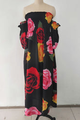 Vestidos largos con hombros descubiertos, corte A y estampado blanco